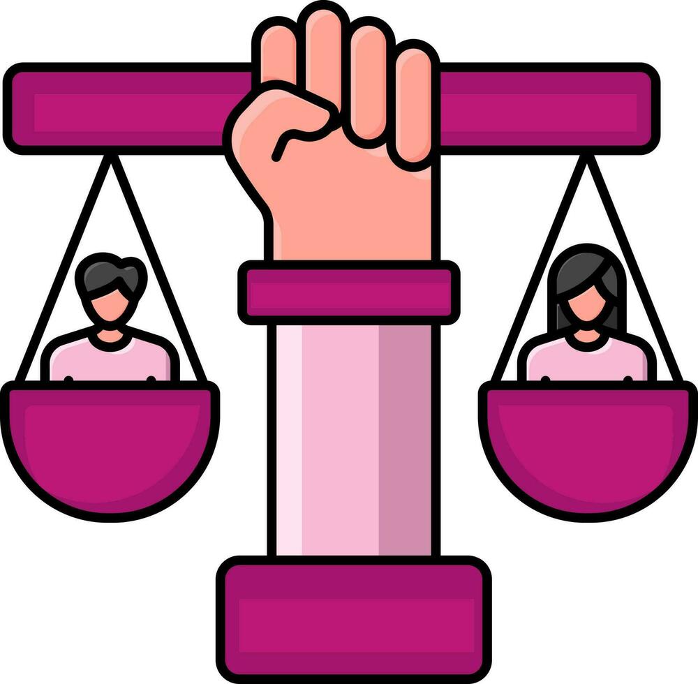 Gender Equality, Hand Balance Scale Icon In Pink Color. vector