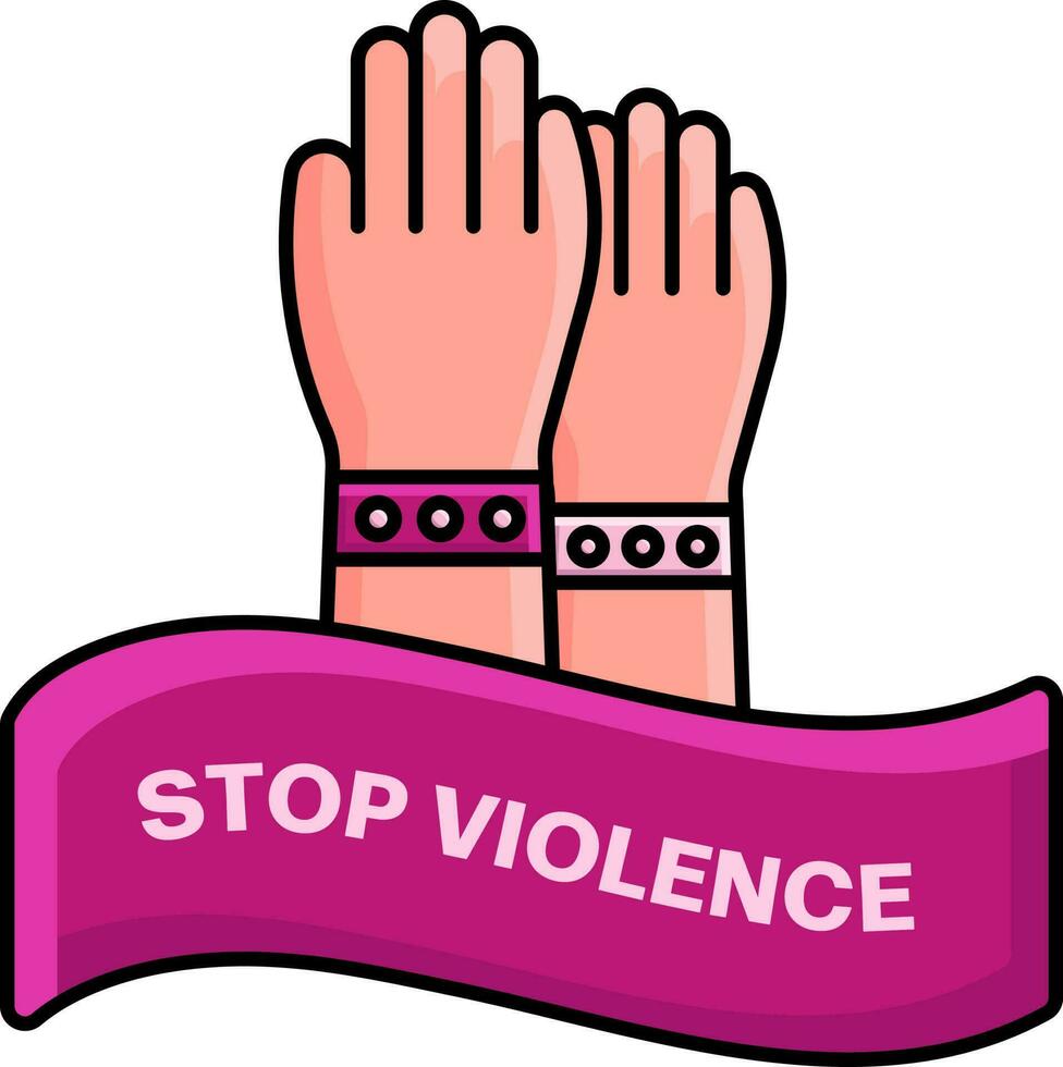 Isolated Stop Violence Woman Raised Hand with Ribbon Icon In Flat Style. vector