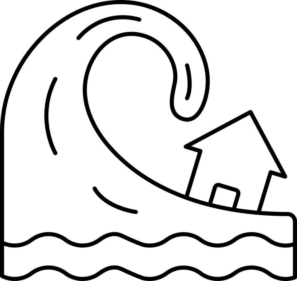 Black Thin Line Art Tsunami Icon. vector