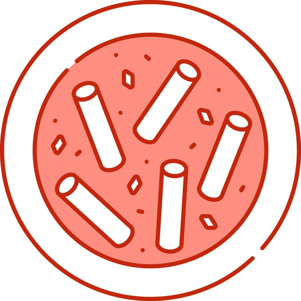 Light Red And White Illustration Of Tteok-bokki Dish Plate Icon. vector