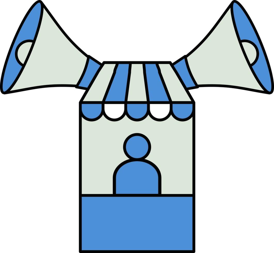 Shop With Loudspeaker Icon In Blue And Gray Color. vector