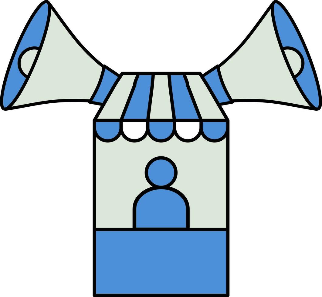 tienda con altoparlante icono en azul y gris color. vector