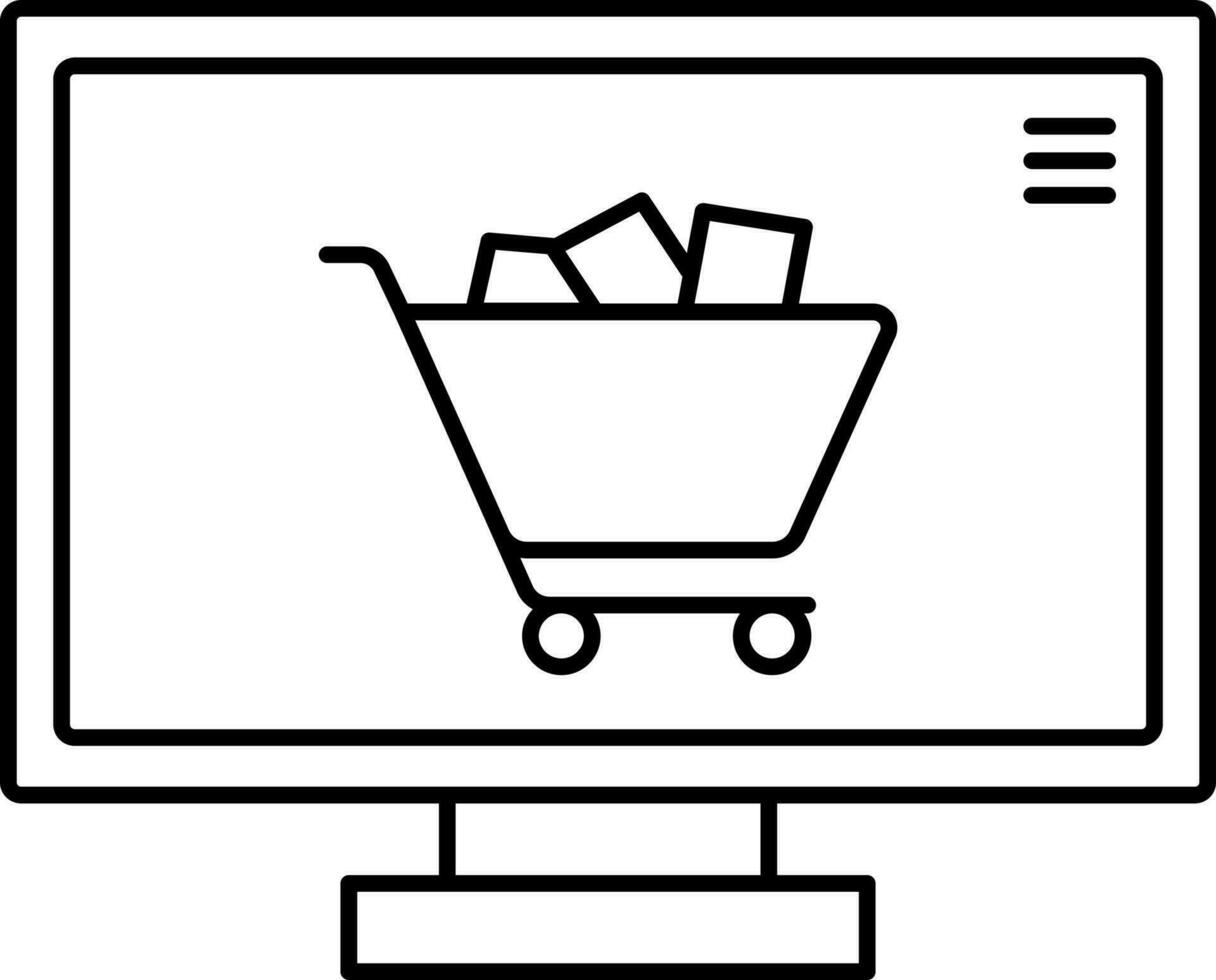 Online Shopping App In Computer Icon. vector