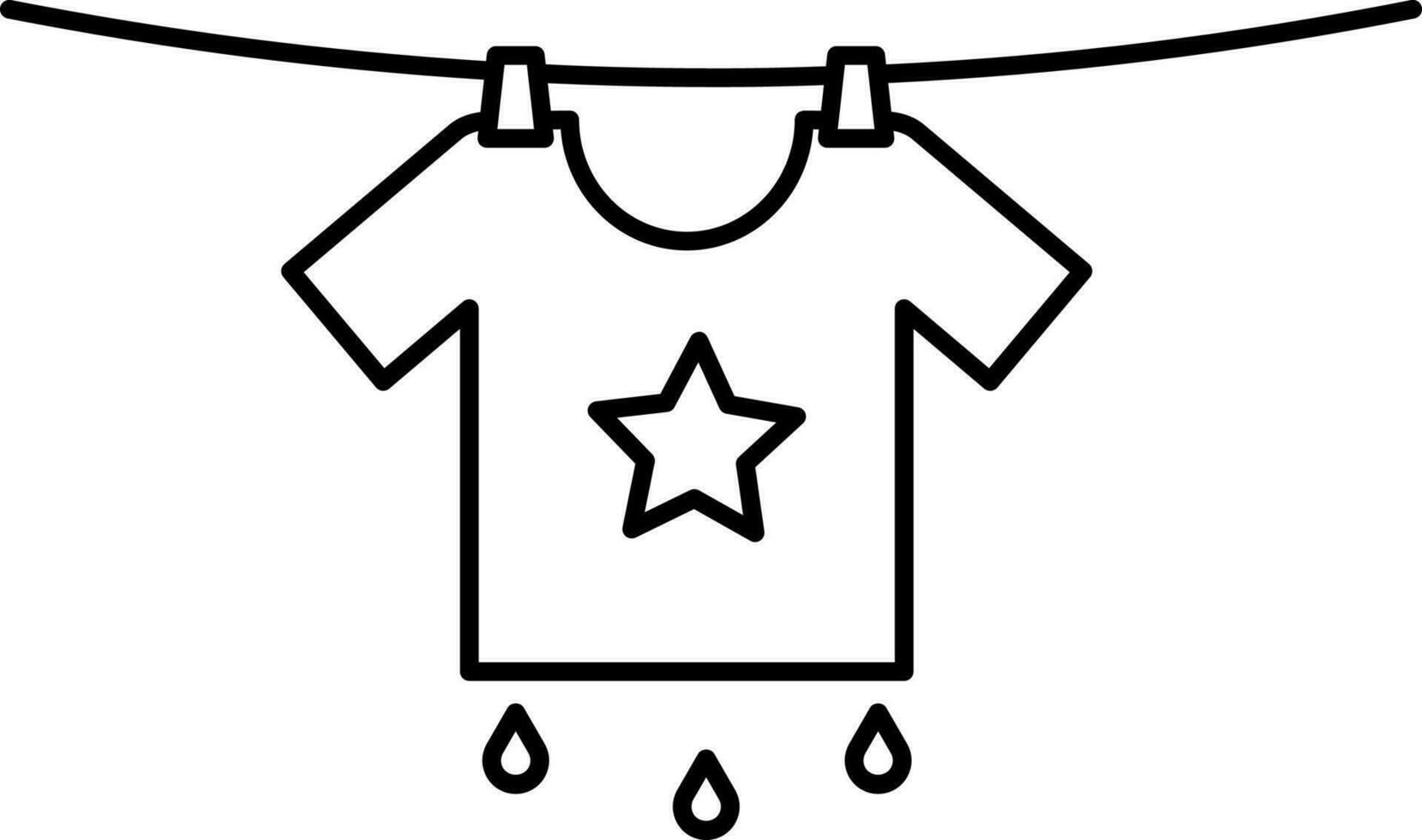 Hanging Wet T-Shirt Icon in Stroke Style. vector