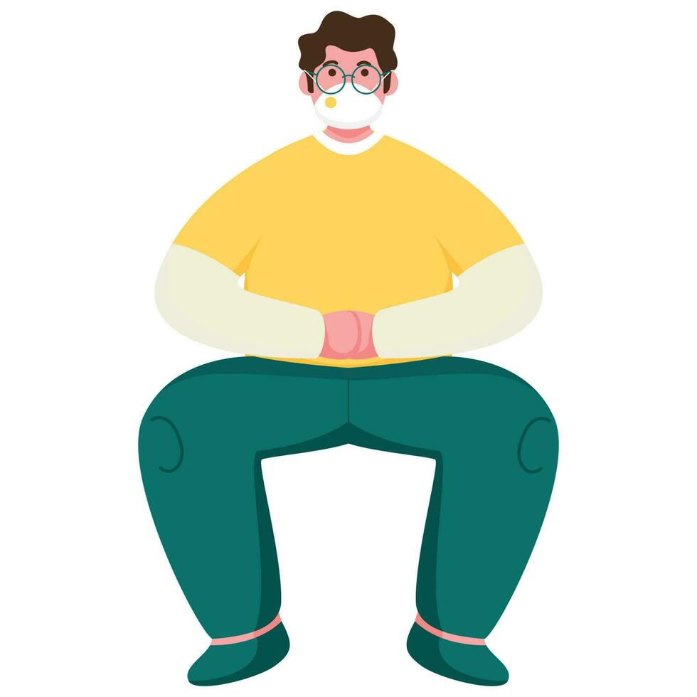Young Man Wear Protective Mask In Sitting Position. vector