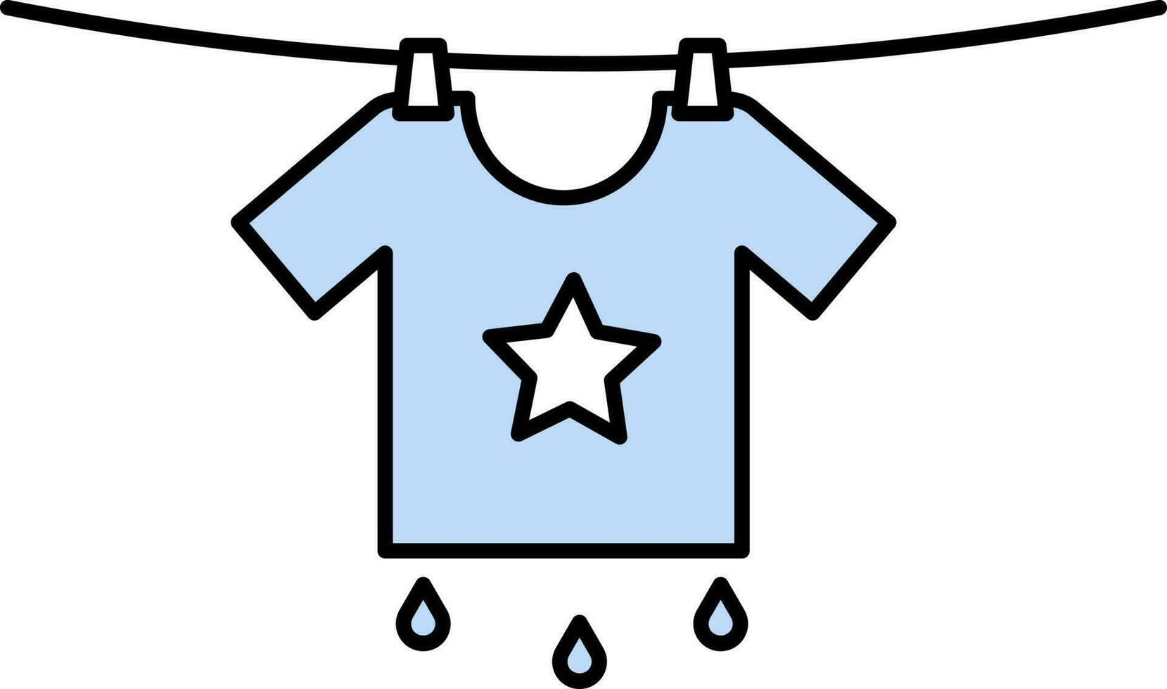 Hanging Wet T-Shirt Icon in Blue Color. vector