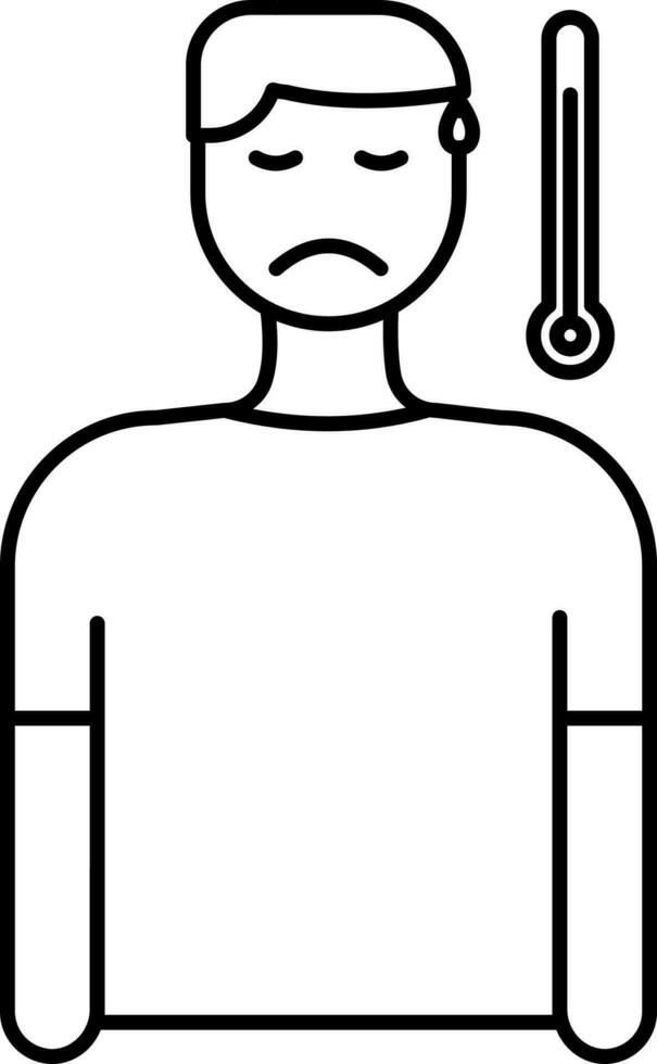 Illustration of Man Fever Temperature Icon in Line Art. vector