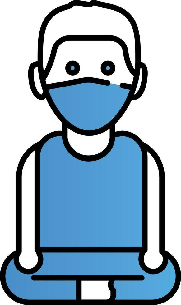 joven chico haciendo yoga icono en azul y blanco color. vector