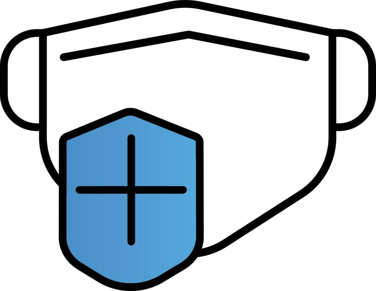 Mask With Medical Shield Icon In Blue And White Color. vector