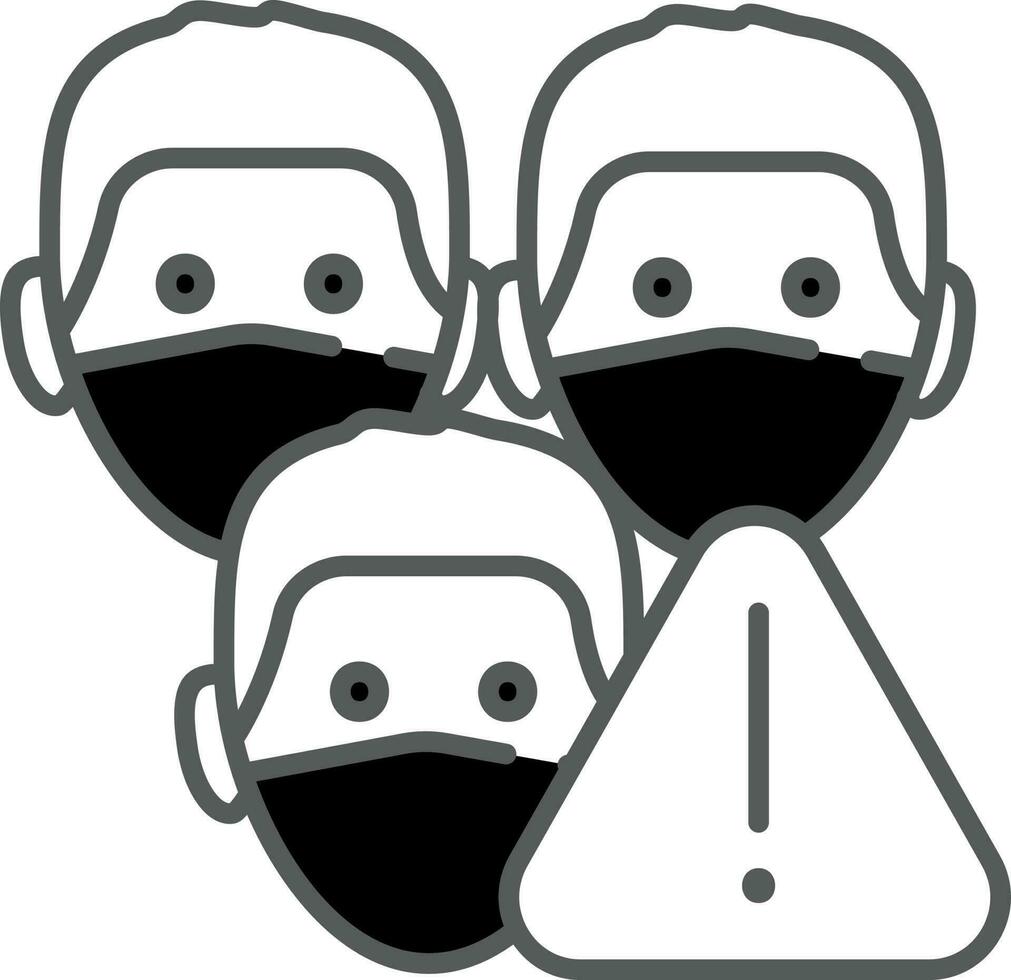 People Wear Face Mask With Warning Sign Icon In Black And White Color. vector
