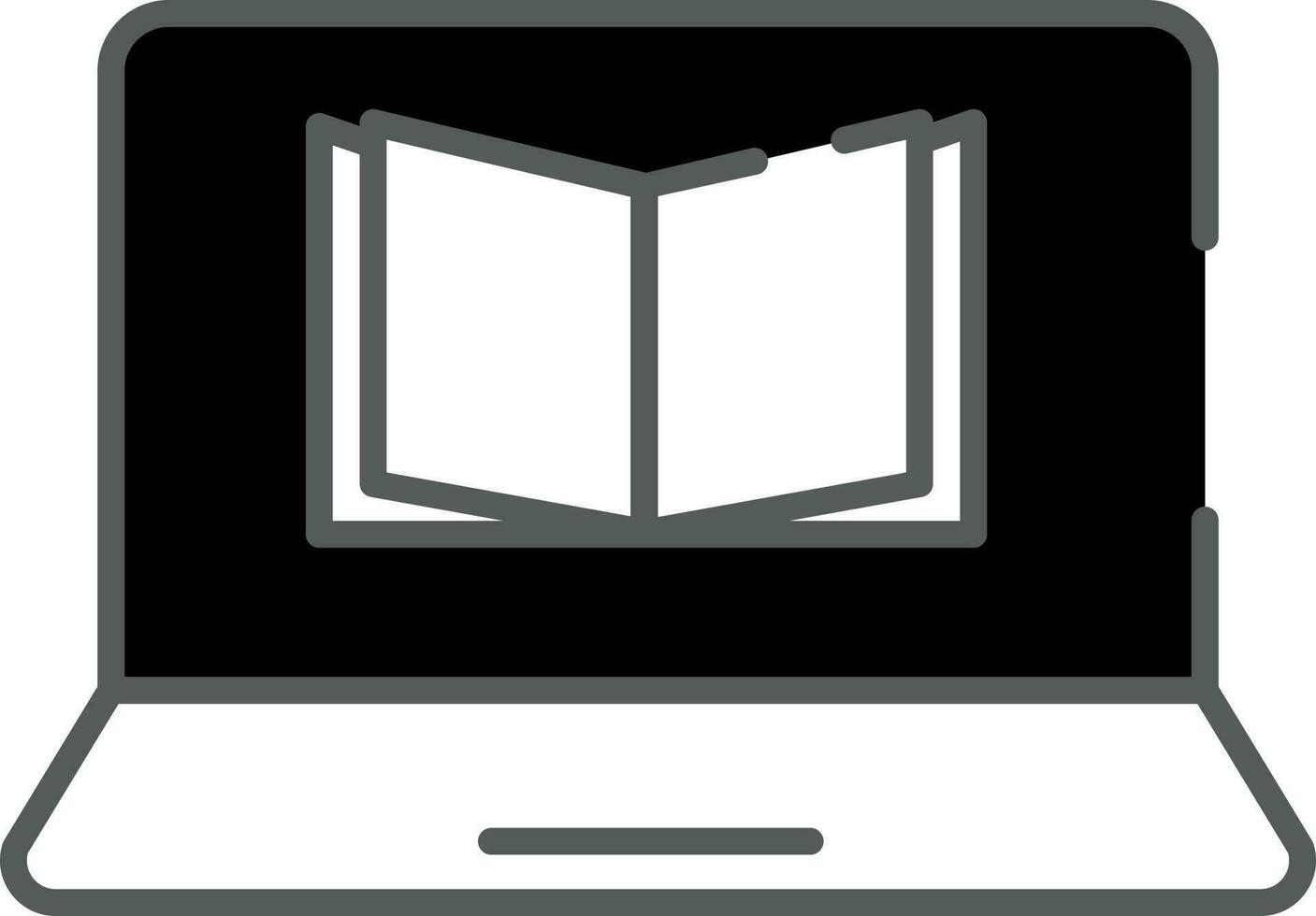 Black And White Color Open Book In Laptop Icon. vector