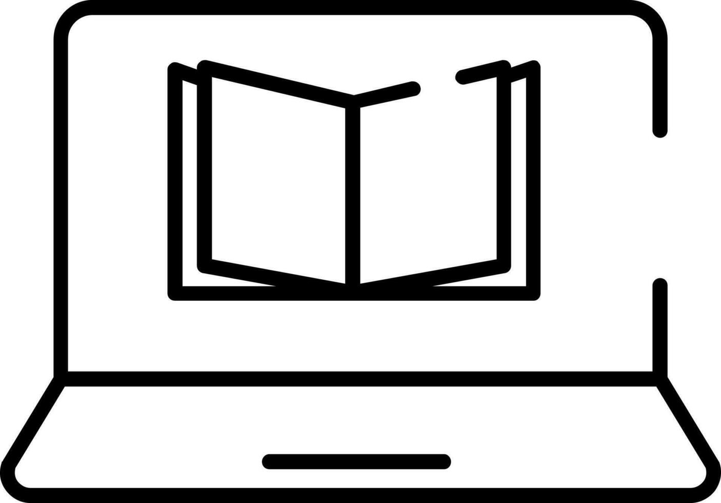 Linear Style Open Book In Laptop Icon. vector