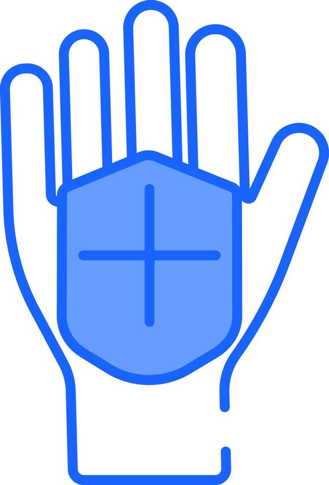 mano con médico proteger icono en azul y blanco color. vector