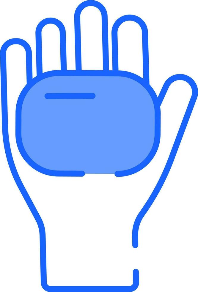 Hand Holding A Soap Bar Icon In Blue And White Color. vector