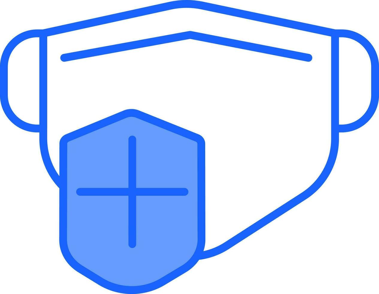 Mask With Medical Shield Icon In Blue And White Color. vector