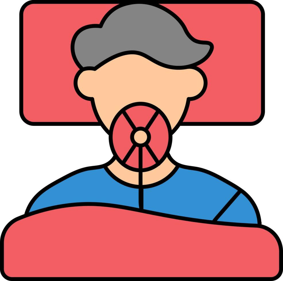 Faceless Man Wearing Oxygen Mask for Lack of Air Colorful Icon. vector