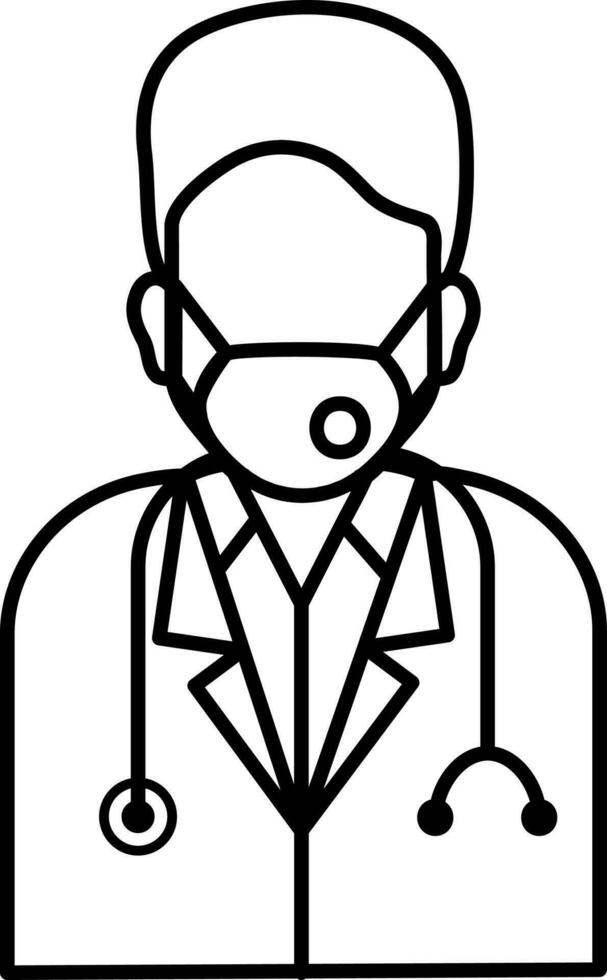 Doctor Wearing Mask Icon In Thin Line Art. vector