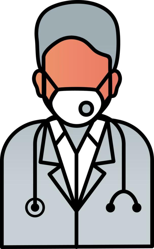 médico vistiendo máscara icono en gris y naranja color. vector