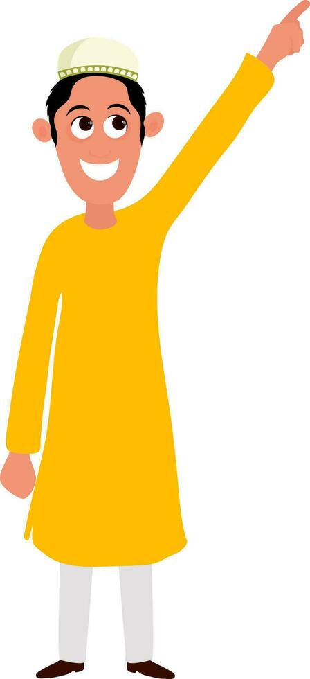 Islamic boy in yellow and white clothes. vector