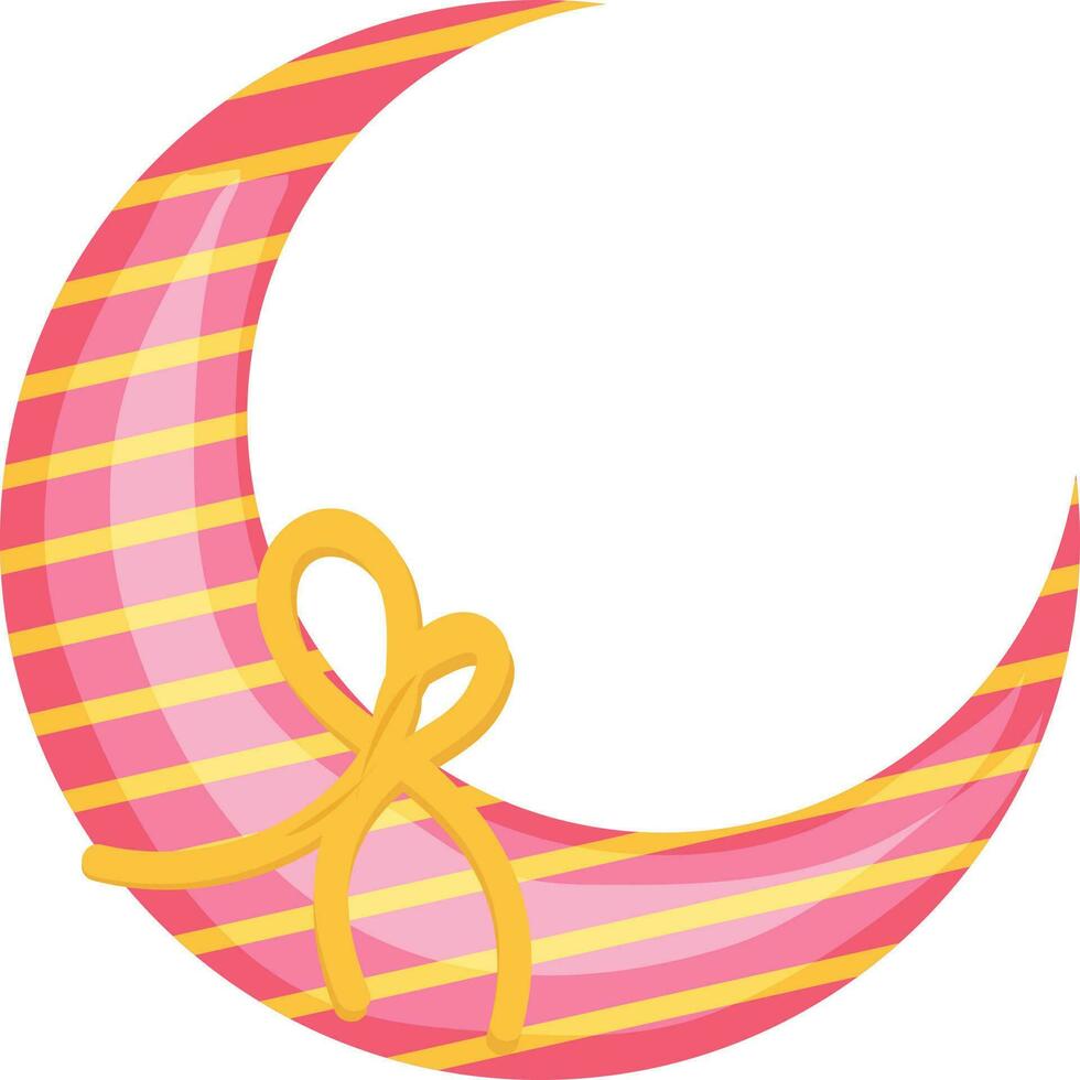 Glossy 3D crescent moon with ribbon. vector
