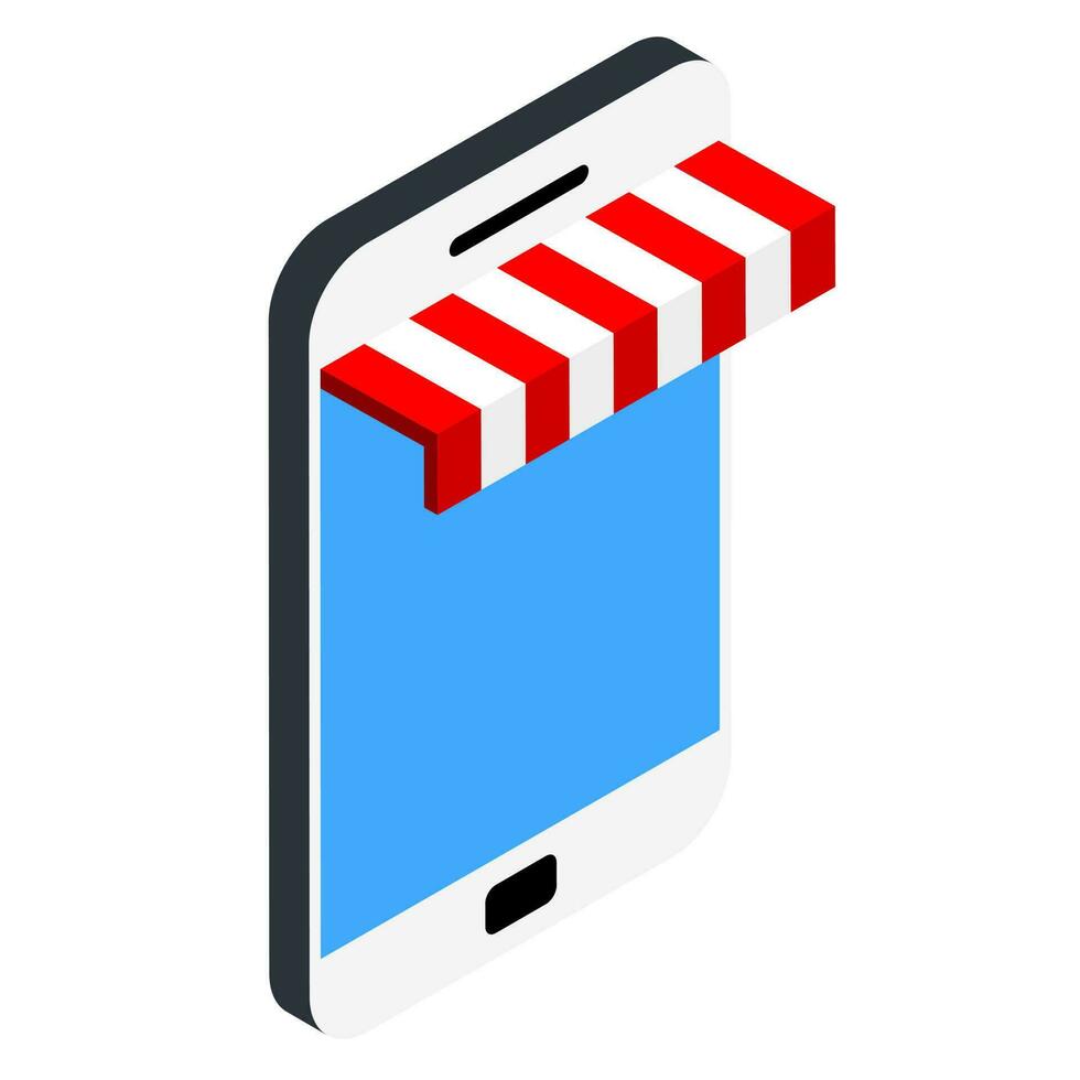 Illustration of e-shop in smartphone concept in isometric style. vector