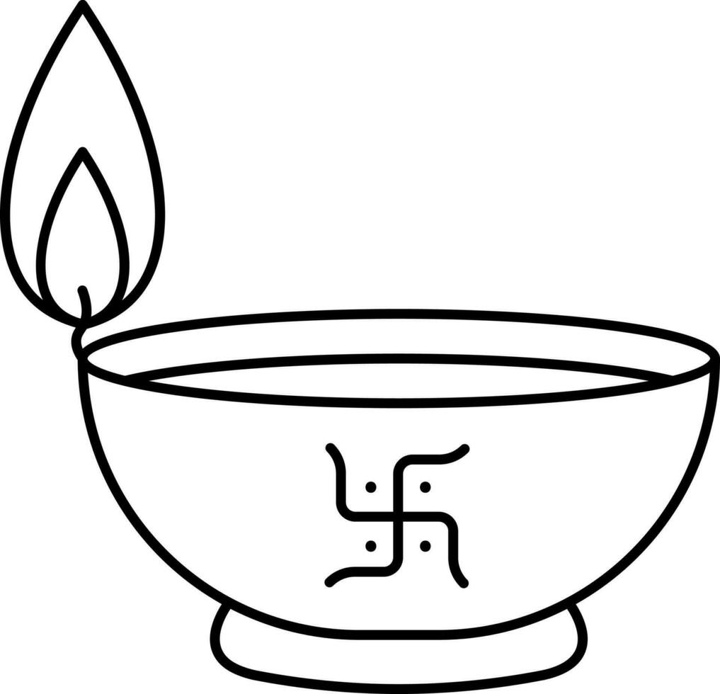 Isolated DiyaOil Lamp Icon In Black Outline. vector