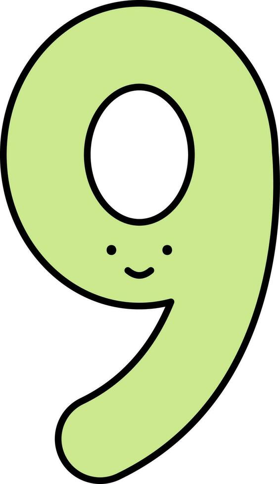 Funny Nine9 Number Icon In Green Color. vector