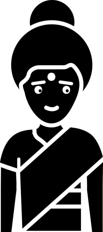 Indian Woman Icon In Black and White Color. vector