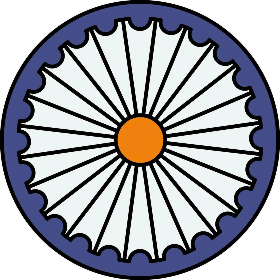 Ashoka Wheel Chakra Icon In Blue And Orange Color. vector