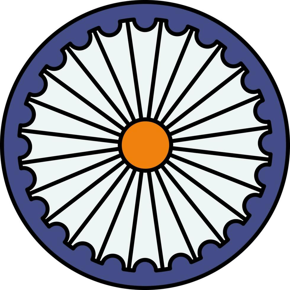 Ashoka Wheel Chakra Icon In Blue And Orange Color. vector