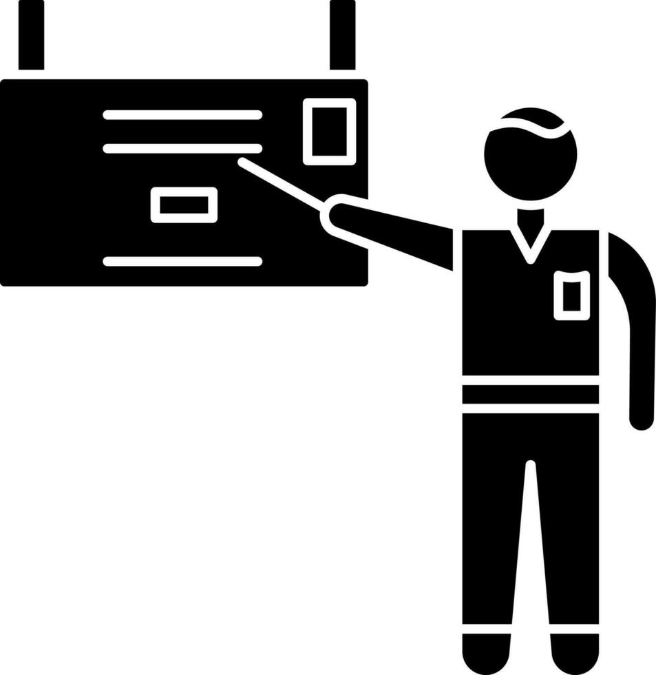 Man Presenting Board Icon In Black and White Color. vector