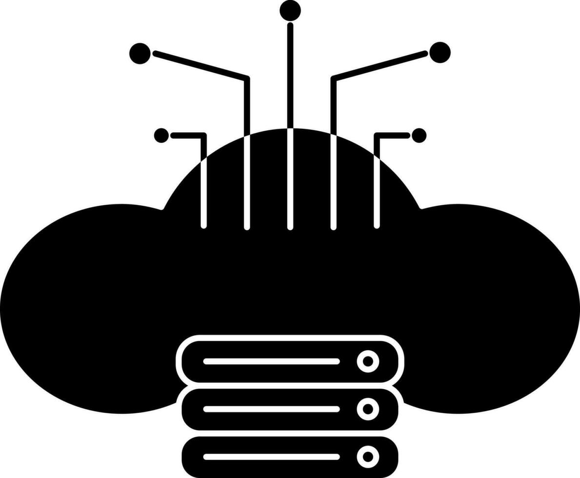 Glyph Style Cloud Computing With Server Icon. vector