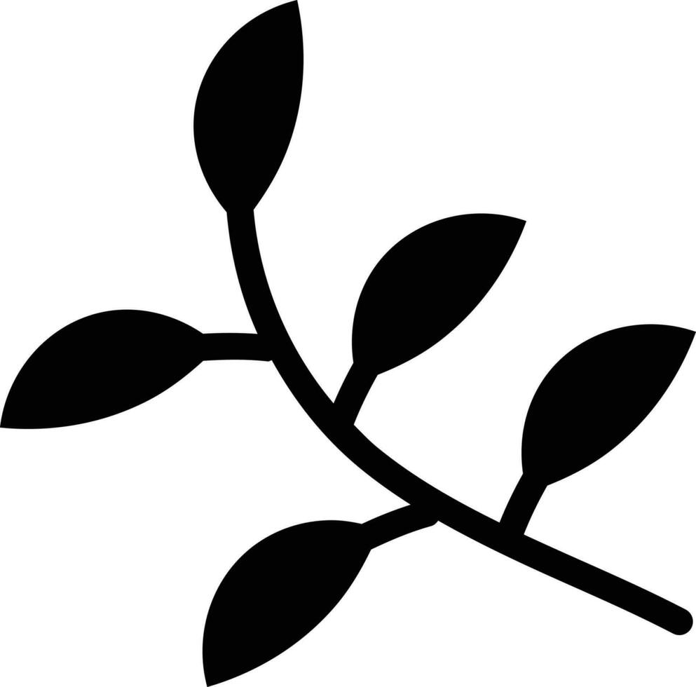 Black and White Leaf Branch Icon in Flat Style. vector