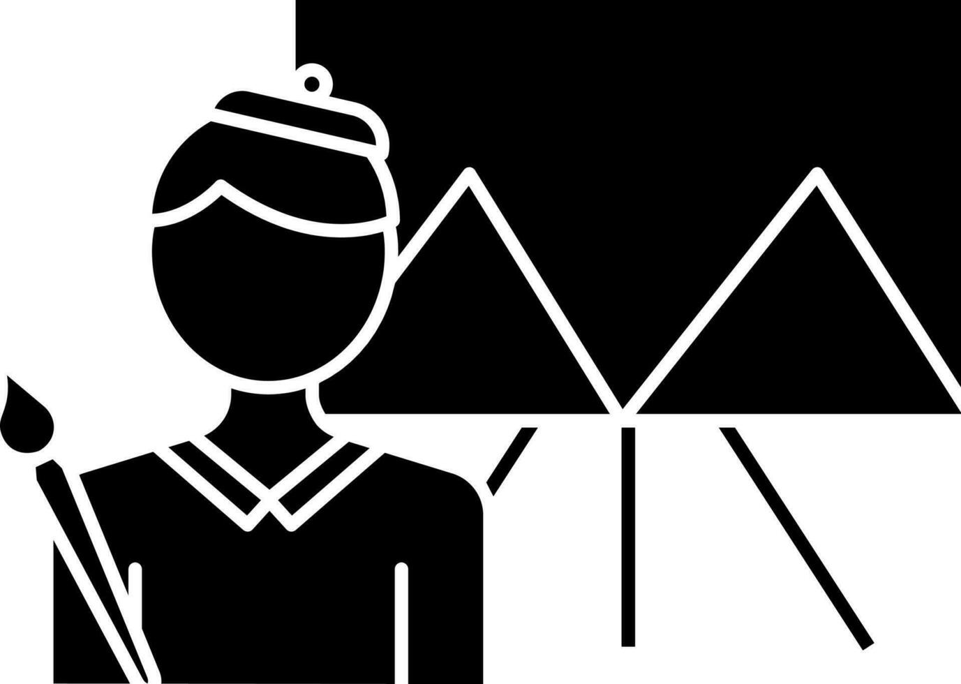 Artist Girl With Canvas Icon In Black and White Color. vector