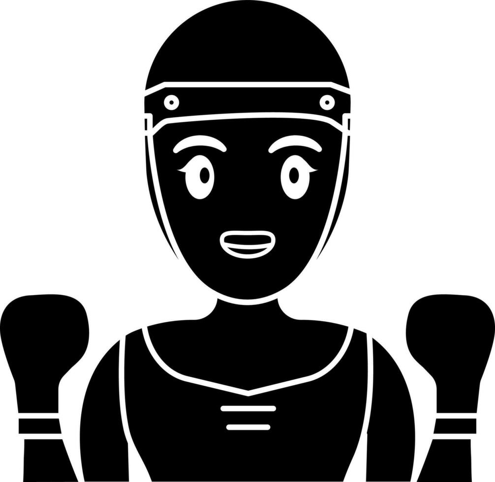 mujer Boxer personaje icono en negro y blanco color. vector