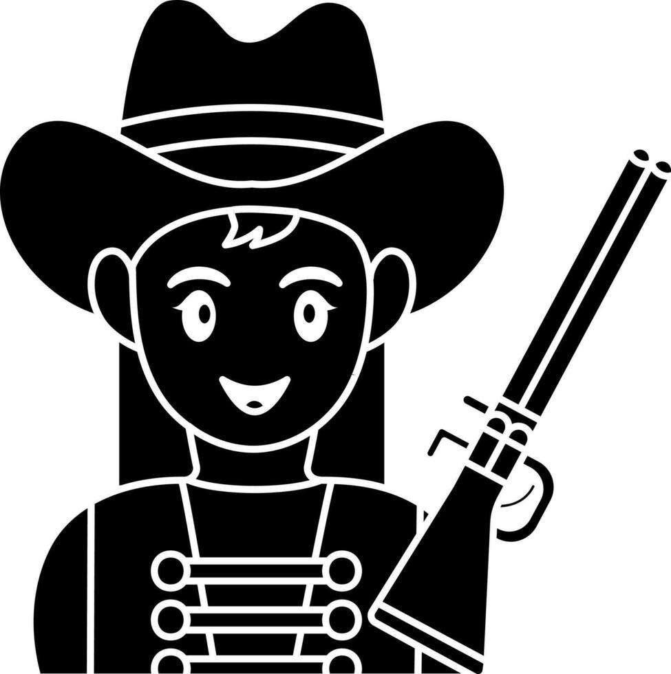 Cowgirl With Rifle Icon In Black and White Color. vector