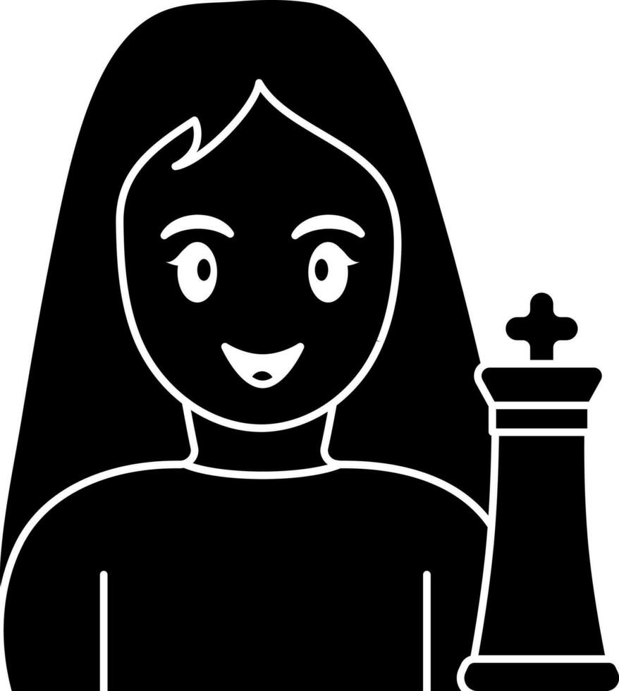 Female Chess Player Icon In Black and White Color. vector