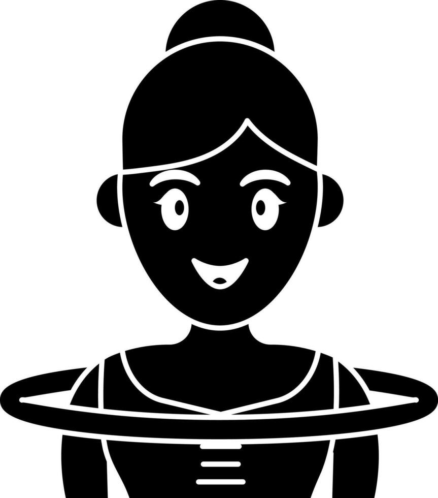 Woman Hula Hooping Icon In Black and White Color. vector