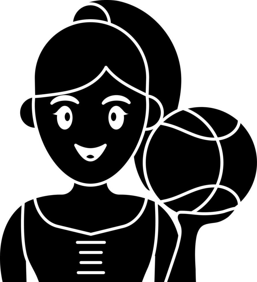 Young Woman Holding Basketball Icon In Glyph Style. vector