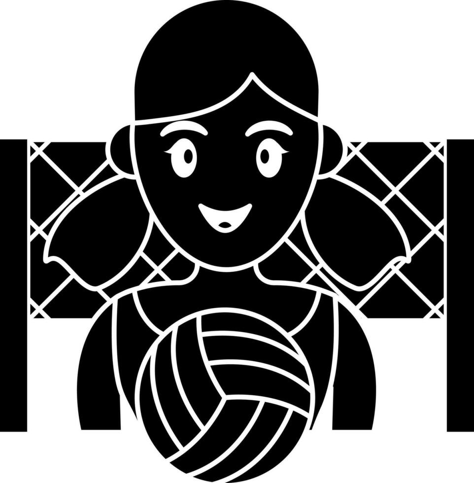 Female Volleyball Player Icon In Black and White Color. vector