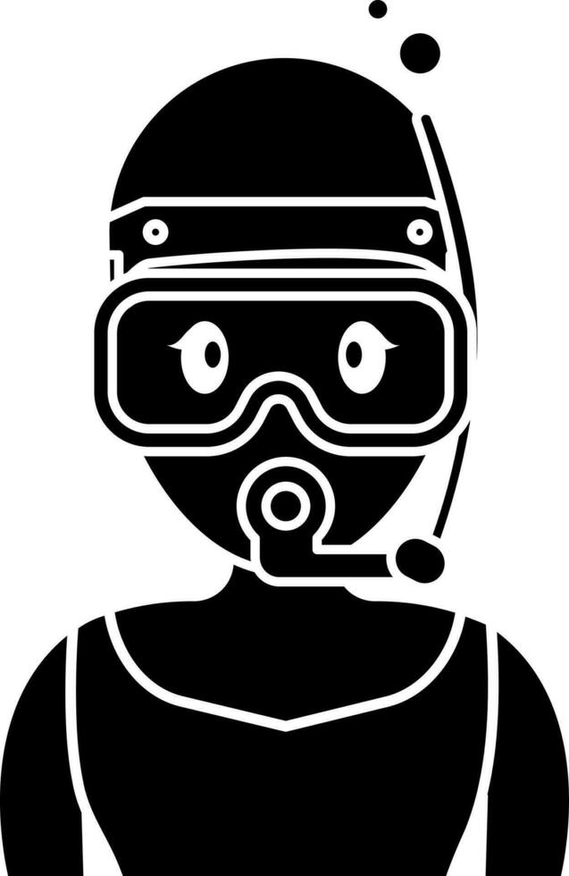 hembra escafandra autónoma buzo icono en negro y blanco color. vector