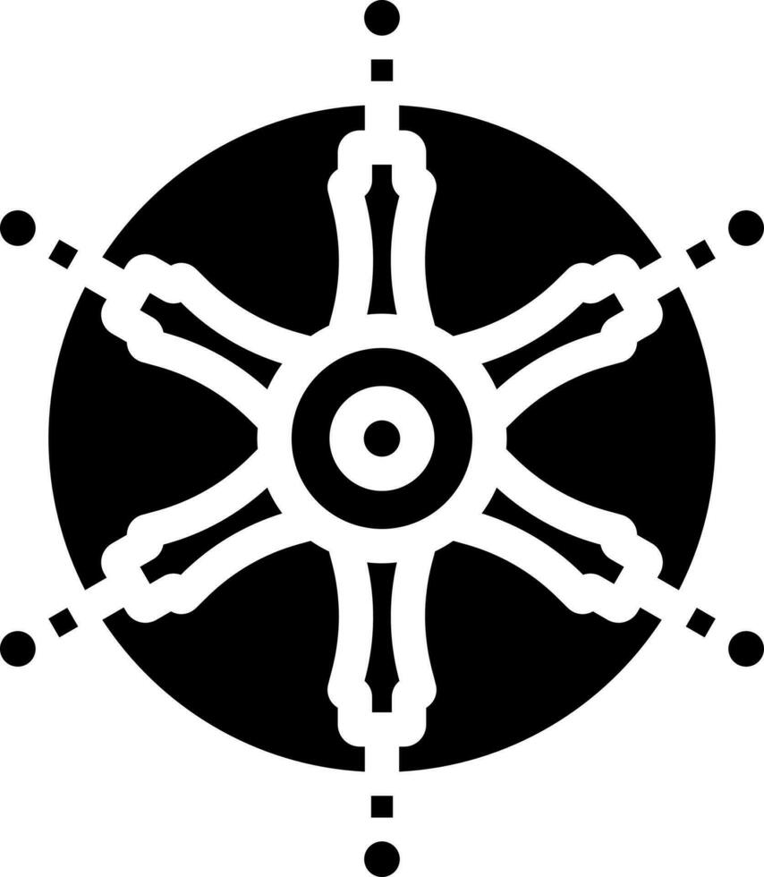 Vector Illustration Of Dharma Wheel In Glyph Style.
