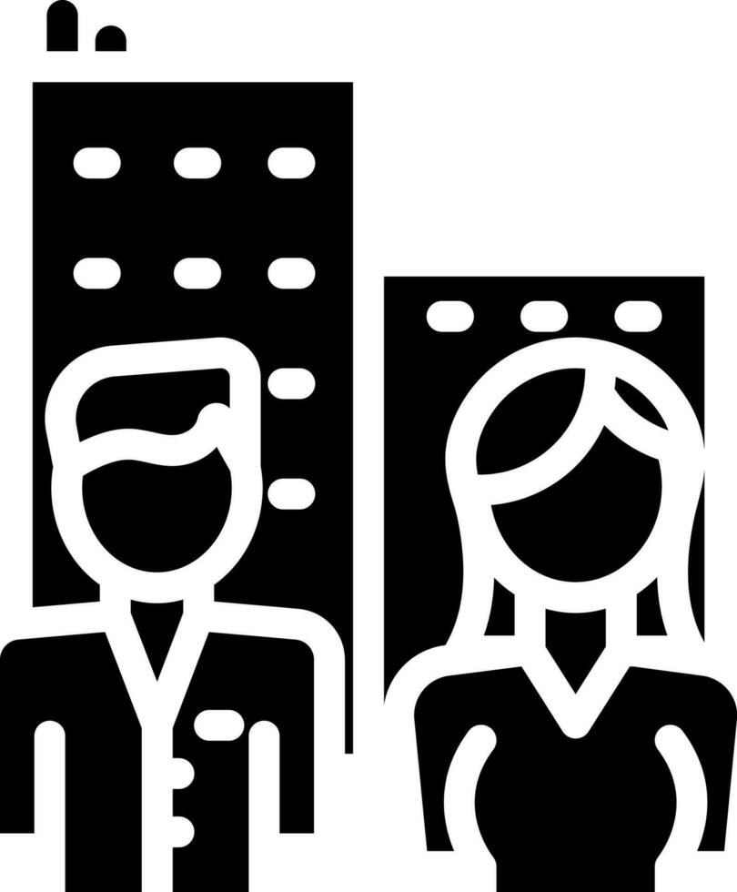 User with Building Icon In Black and White Color. vector