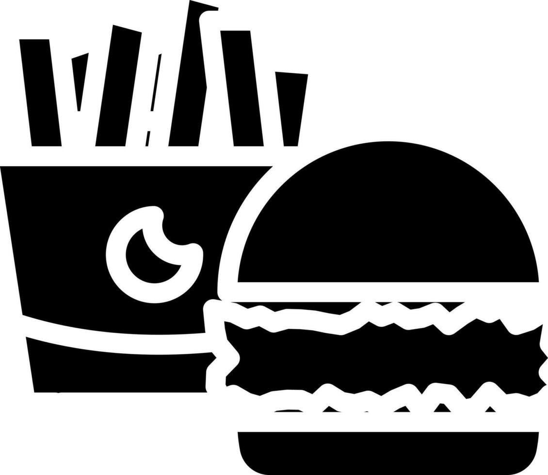 Burger and Fries Icon In Black and White Color. vector