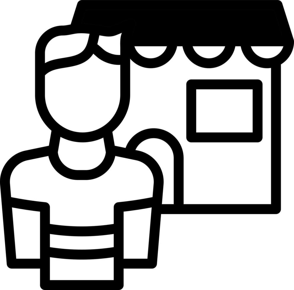 tienda con hombre icono en negro y blanco color. vector