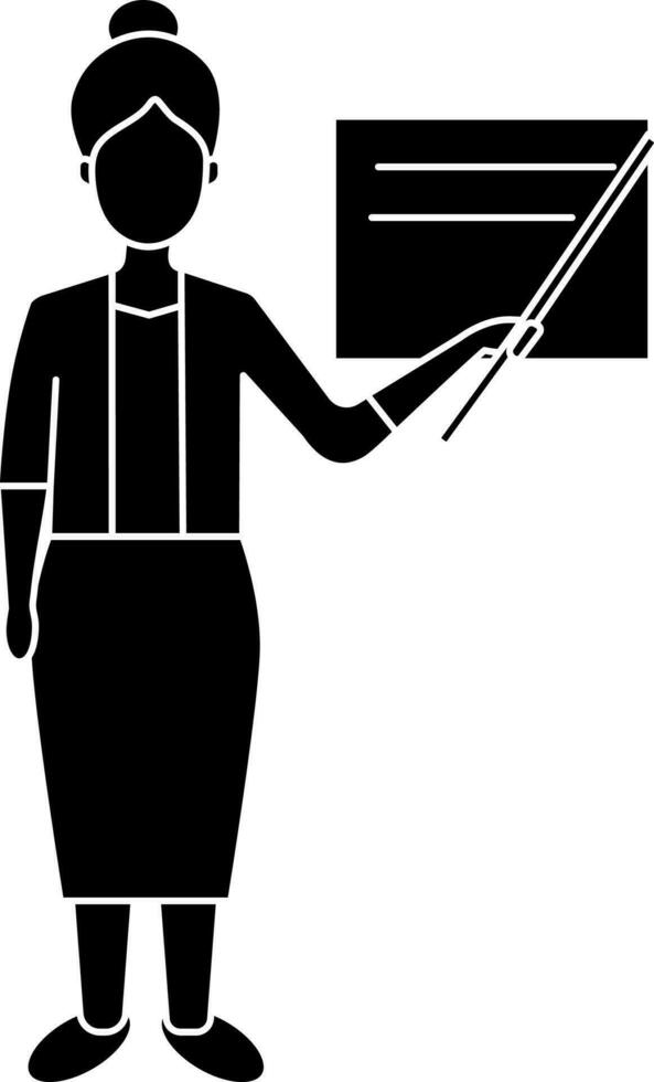 Businesswoman Presenting Data Icon In Black and White Color. vector