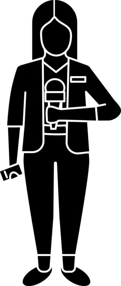 Woman Holding Microphone Icon In Black and White Color. vector