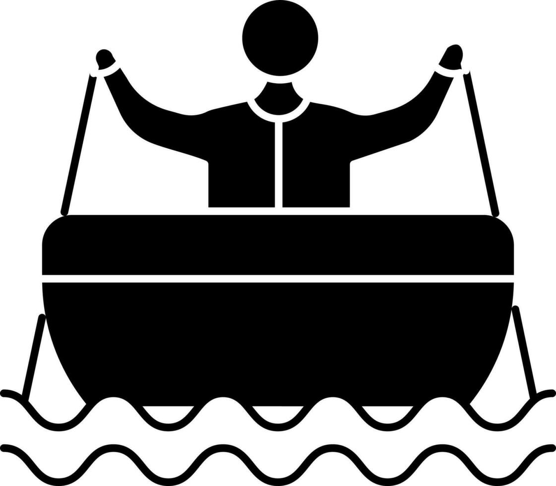 Man Rowing Boat Icon In Black and White Color. vector