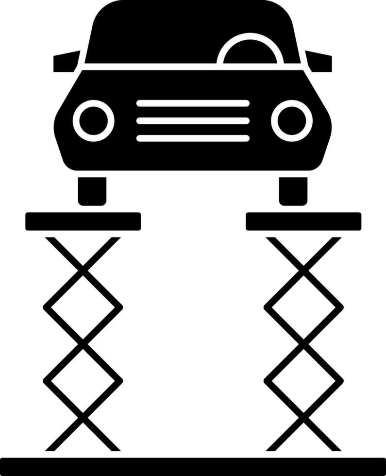 coche en hidráulico cortar con tijeras icono en negro y blanco color. vector