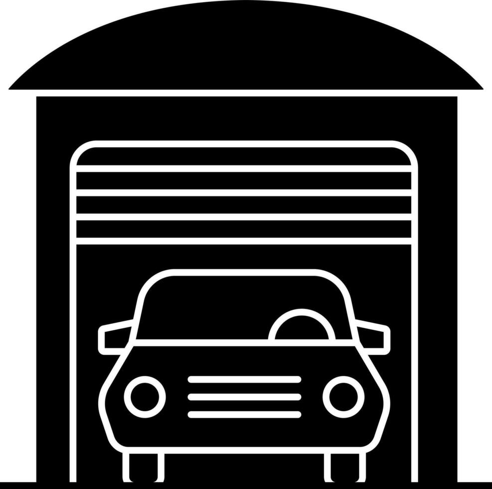 Car Garage Icon In Black and White Color. vector